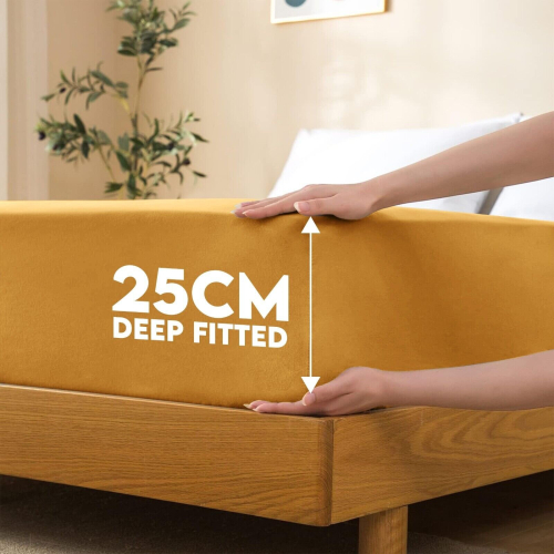 (MUSTARD, KING) Hotel Quality Fitted Bed Sheets Single Double King 2