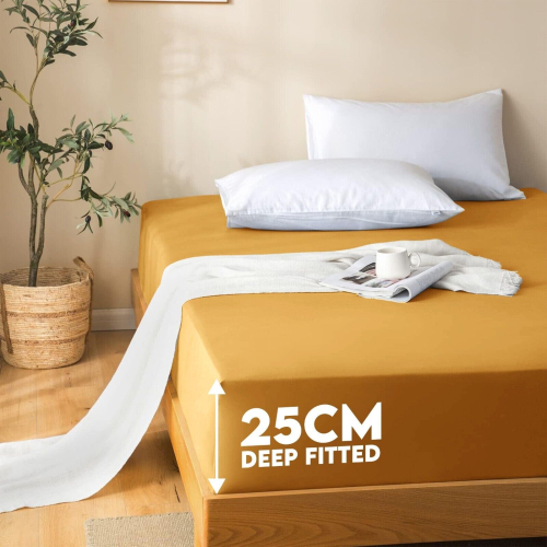 (MUSTARD, DOUBLE) Hotel Quality Fitted Bed Sheets Single Double King 1