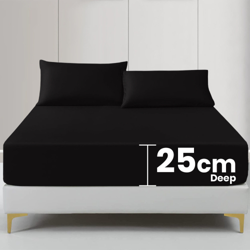(BLACK, KING) Hotel Quality Fitted Bed Sheets Single Double King