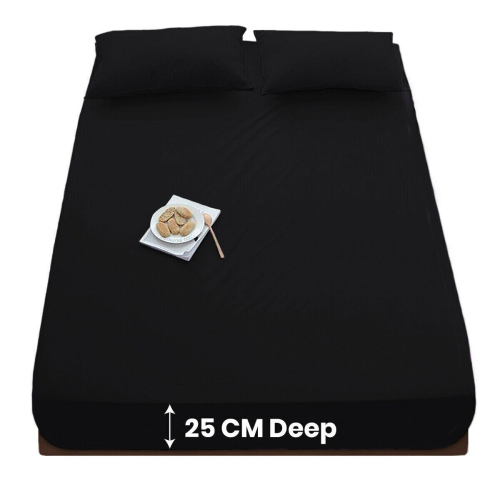 (BLACK, KING) Hotel Quality Fitted Bed Sheets Single Double King 1