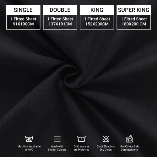 (BLACK, DOUBLE) Hotel Quality Fitted Bed Sheets Single Double King 2