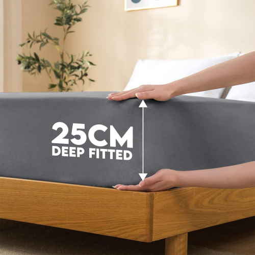 (GREY, DOUBLE) Hotel Quality Fitted Bed Sheets Single Double King 2