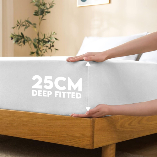 (WHITE, SUPER KING) Fitted Bed Sheets Extra Deep 25cm Single Double