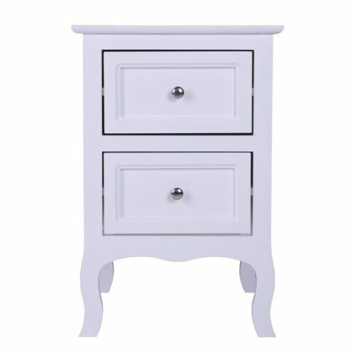 2Pcs Two-Tier Bedroom Night Table 2 Drawers Bedside Cabinet White 1