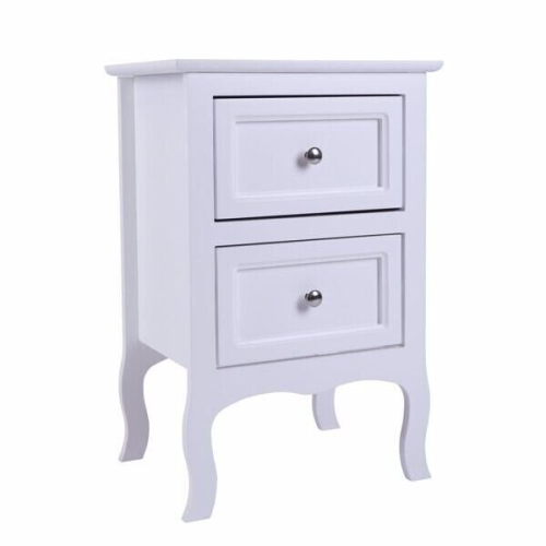 2Pcs Two-Tier Bedroom Night Table 2 Drawers Bedside Cabinet White 2