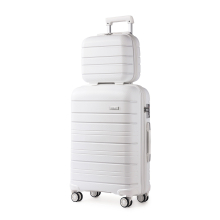 (White) 14+20inch PP Hard Shell Suitcase Travel Set Cabin Luggage