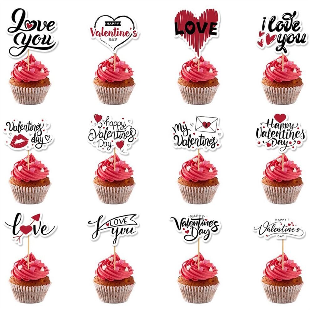 48Pcs Valentine'S Day Cake Toppers- Happy Valentine'S Day Party Supplies