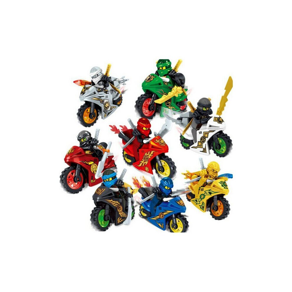 8pcs Ninjago Motorcycle Set Mini Ninja Figures Blocks Toys Fits Lego