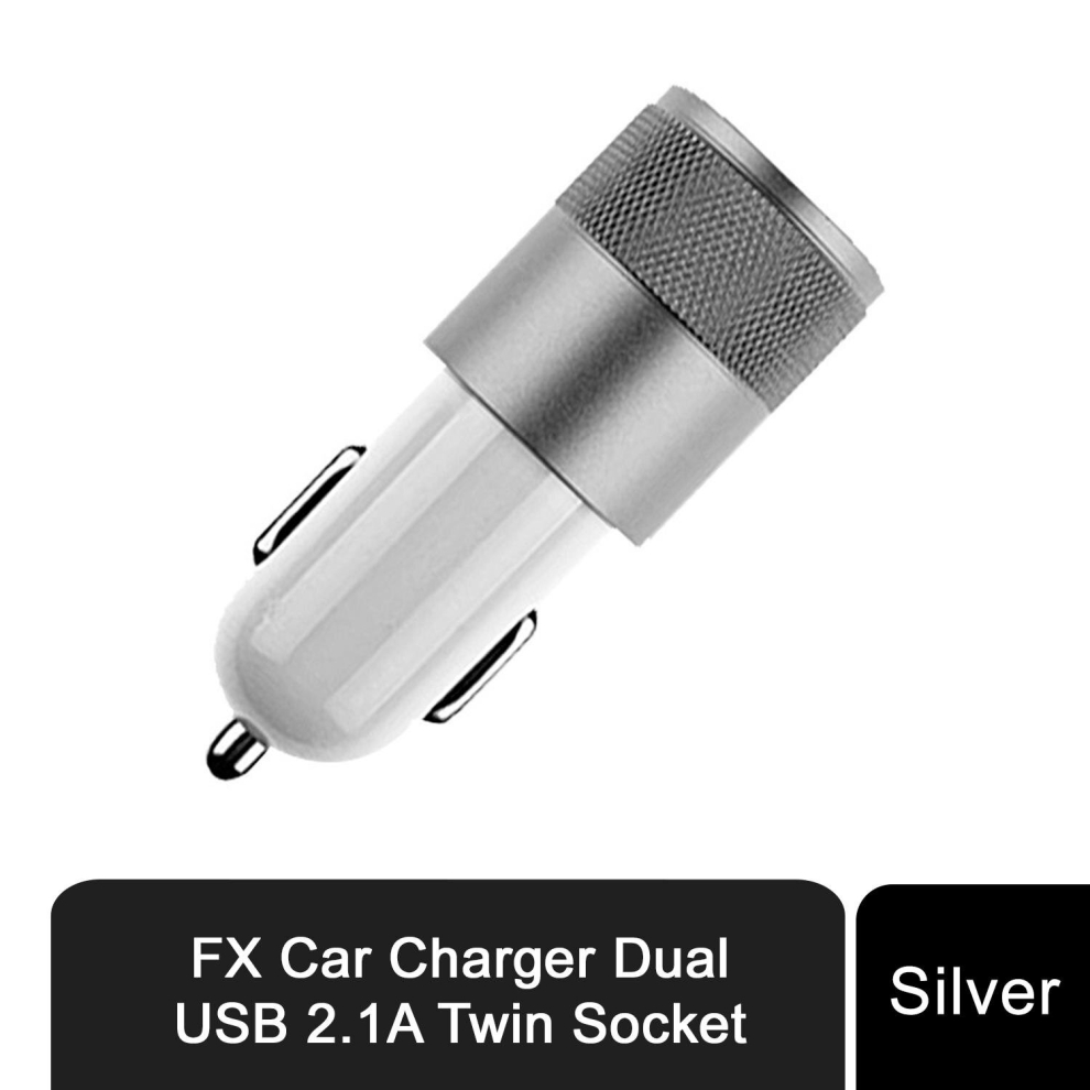 Fx Powabud Car Charger 2.1A Twin Usb Socket Universal Charger, Silver 5056184021565