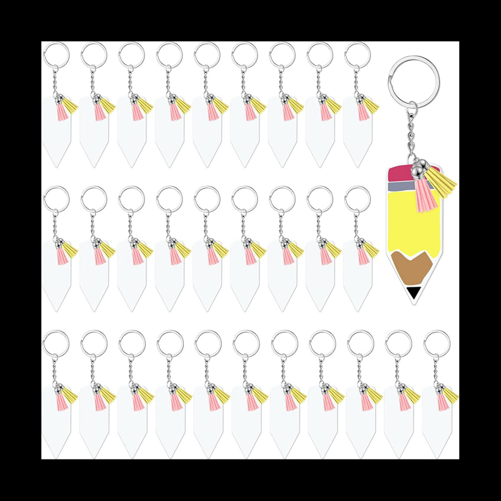 120 Pcs Acrylic Pencil Keychains with Key Rings, Tassels Key Chain for Craft, Bulk Keychain Rings, Rings Key Chain Kit B