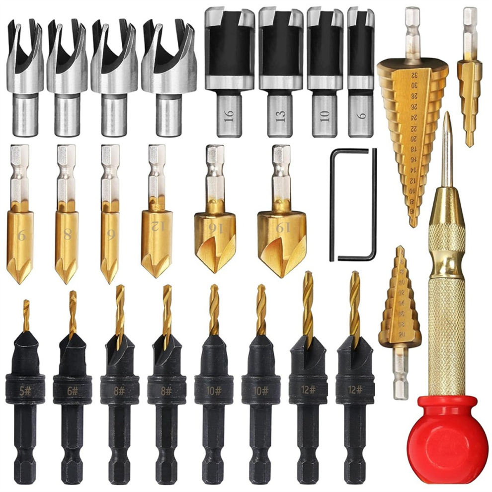 28 Pcs Woodworking Chamfer Drilling Tools, Including Countersink Bit 4762472971474