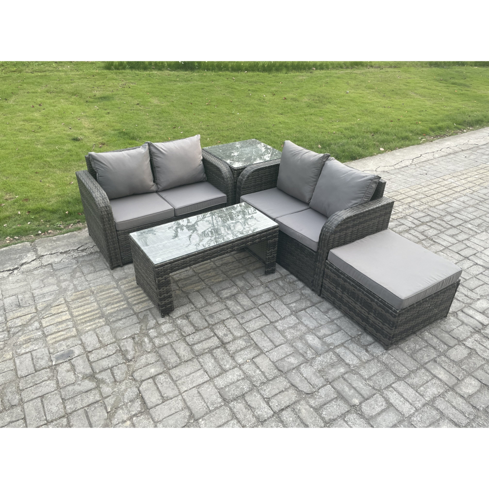 Fimous High Back Rattan Garden Furniture Set With Loveseat Sofa Coffee Table Big Footstool Side Table Indoor Outdoor
