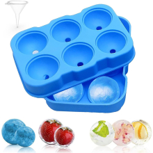 (Blue Round) Silicone Ice Cube Trays - Large Ice Cube Moulds - Ice Ball Maker with Funnel - BPA Free Reusable Blue Round Ice Cube Mould