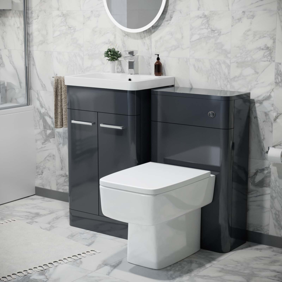 Nes Home 500mm Vanity Basin Unit, WC Unit & Back to Wall Toilet Anthracite