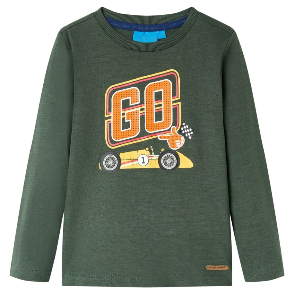 (dark green, 140) Kids' T-shirt with Long Sleeves Children's T Shirt Tops Tee Racing Car Print