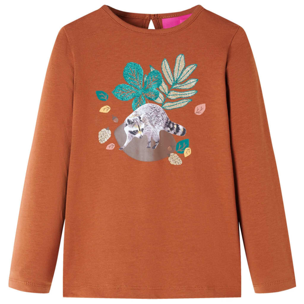 Vidaxl (Cognac, 128) Kids' T-Shirt With Long Sleeves Children's T Shirt Kids' Tops Tee Animal Print