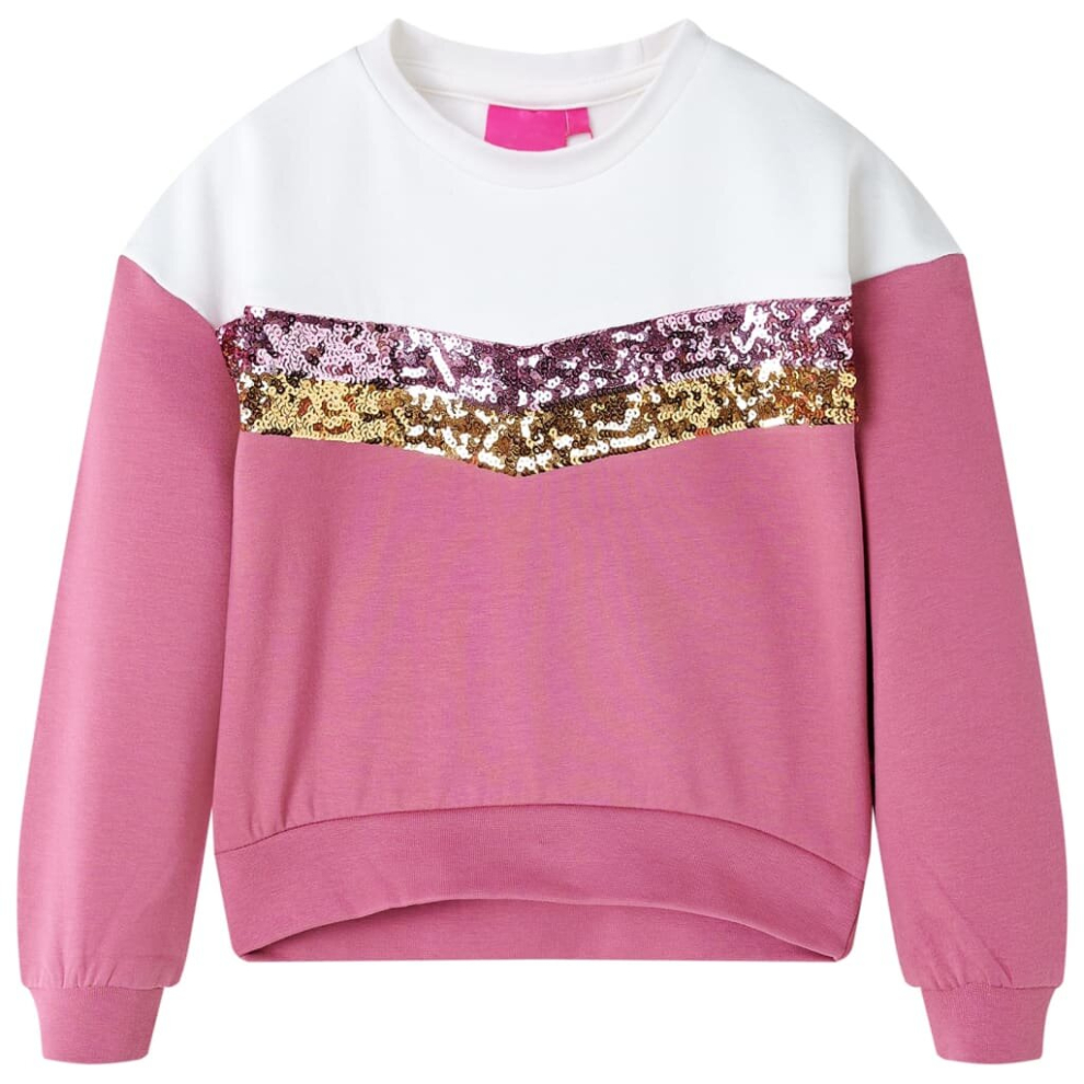 (116) Kids' Sweatshirt with Sequined Stripes Long Sleeves Pullover Top Raspberry