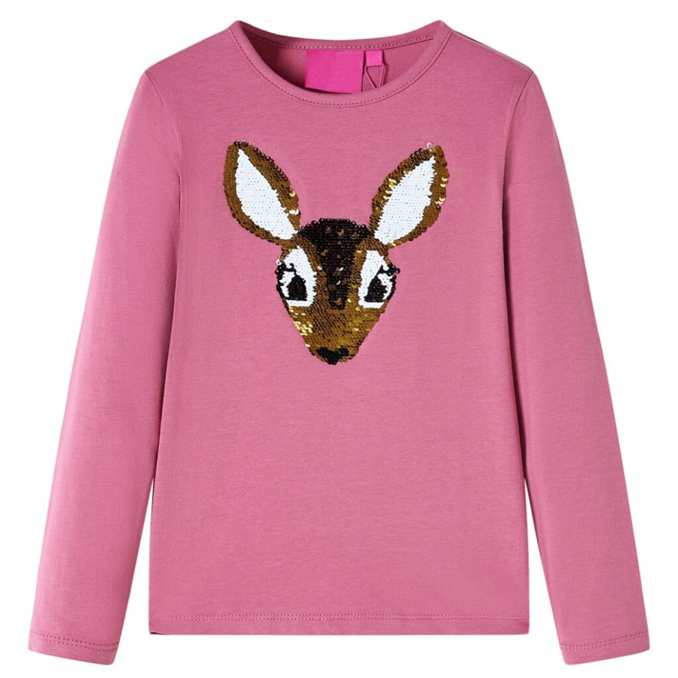 (raspberry, 140) Kids' T-shirt with Long Sleeves Children's T Shirt Tops Tee Sequined Deer