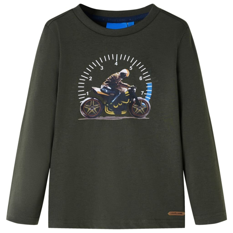 Vidaxl (Khaki, 128) Kids' T-Shirt With Long Sleeves Children T Shirt Motorbike Print Khaki 116
