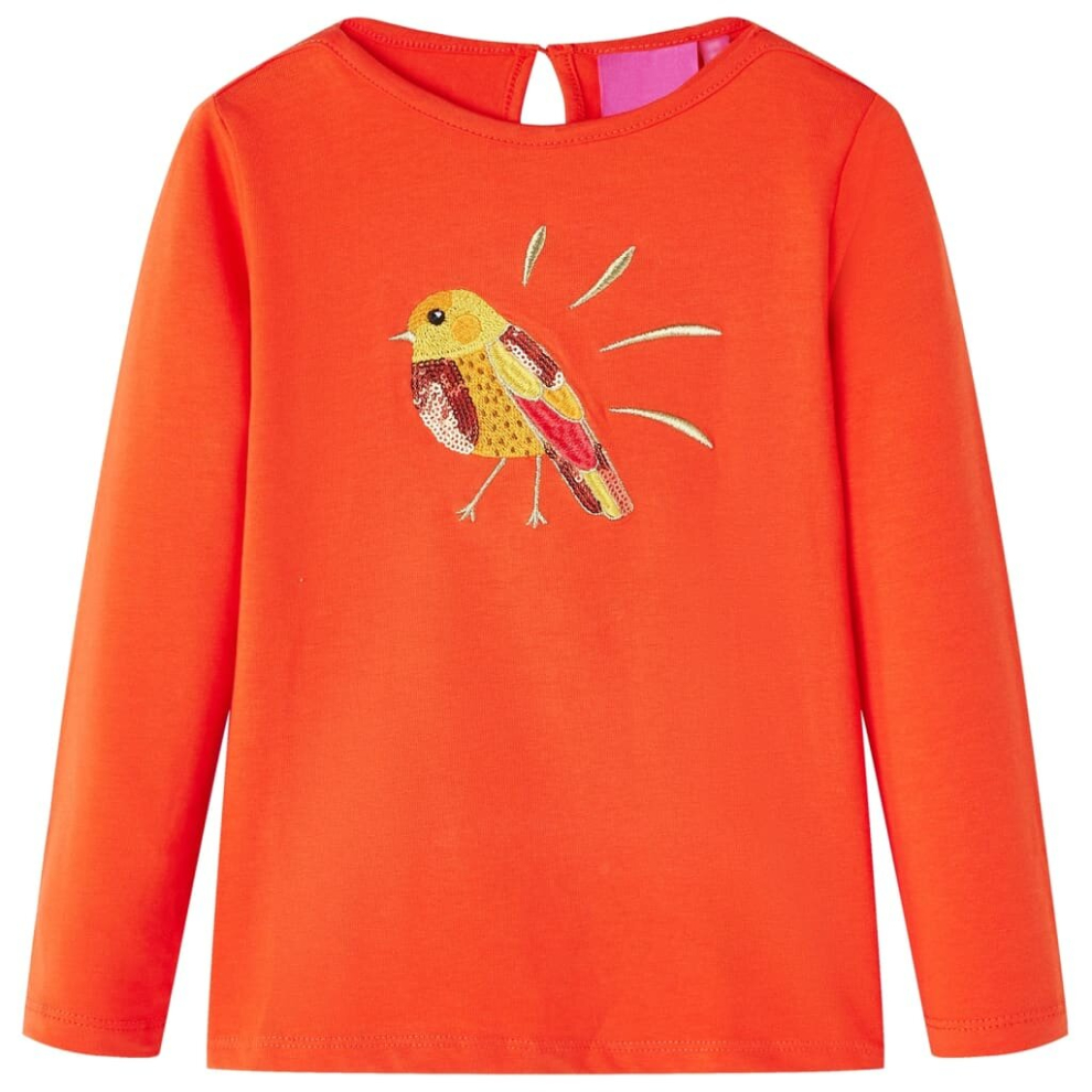 Vidaxl (Orange, 128) Kids' T-Shirt With Long Sleeves Children's T Shirt Kids' Tops Tee Bird Design