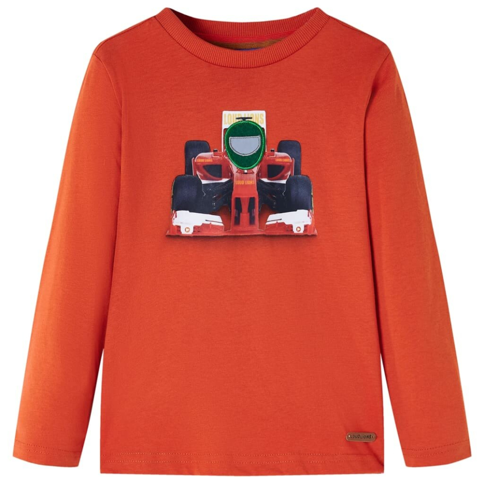 (orange, 128) Kids' T-shirt with Long Sleeves Children's T Shirt Tops Tee Racing Car Print