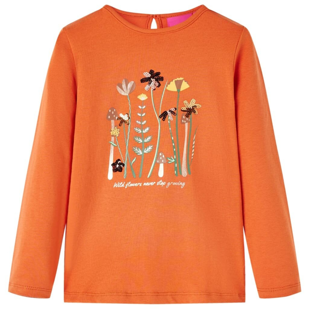 (orange, 104) Kids' T-shirt with Long Sleeves Children's T Shirt Tops Tee Flowers Print