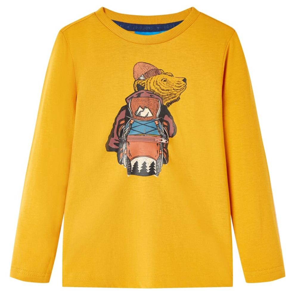 Vidaxl (Ochre, 116) Kids' T-Shirt With Long Sleeves Children's T Shirt Kids' Tops Tee Bear Print