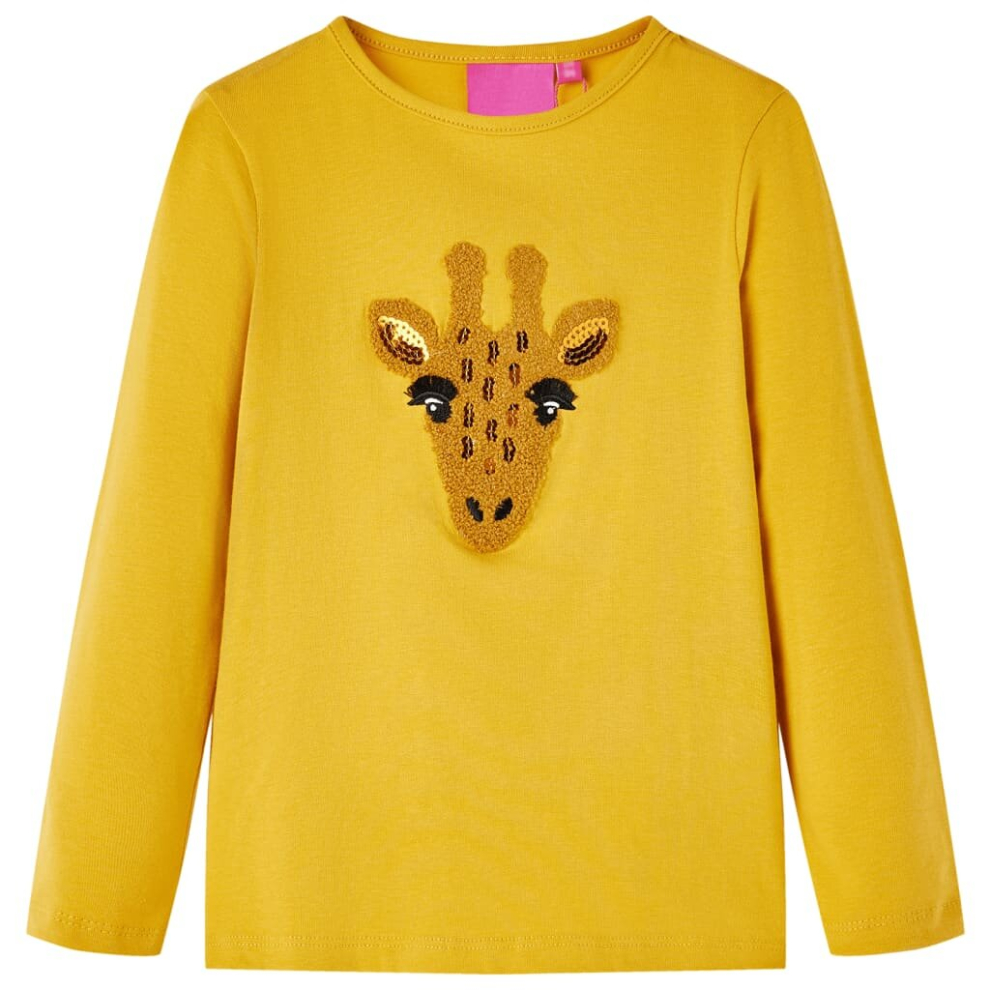 Vidaxl (Ochre, 128) Kids' T-Shirt With Long Sleeves Children's T Shirt Kids' Tops Tee Deer Design Brown