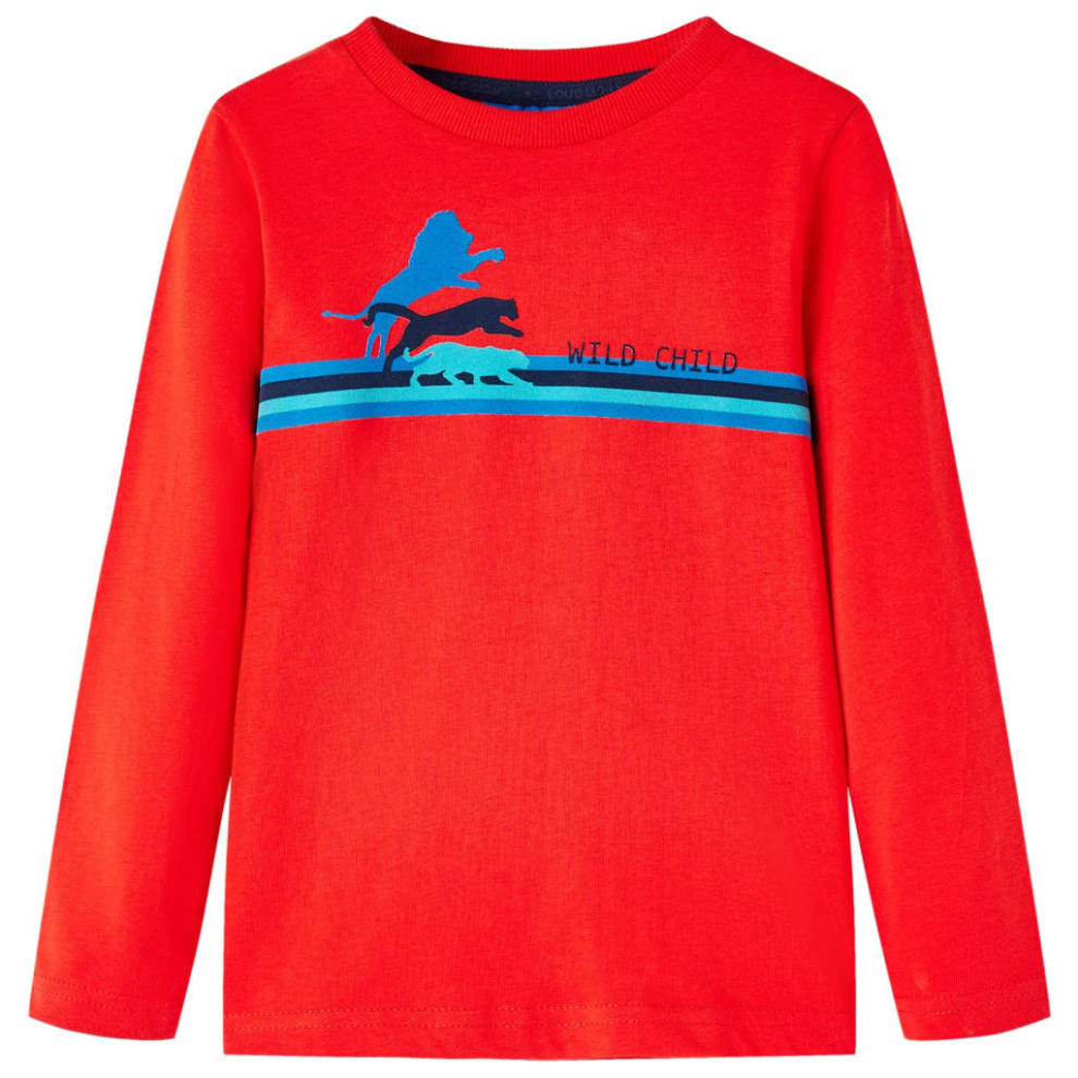 (red, 104) Kids' T-shirt with Long Sleeves Children T Shirt Tee Wild Animal Print Cobalt