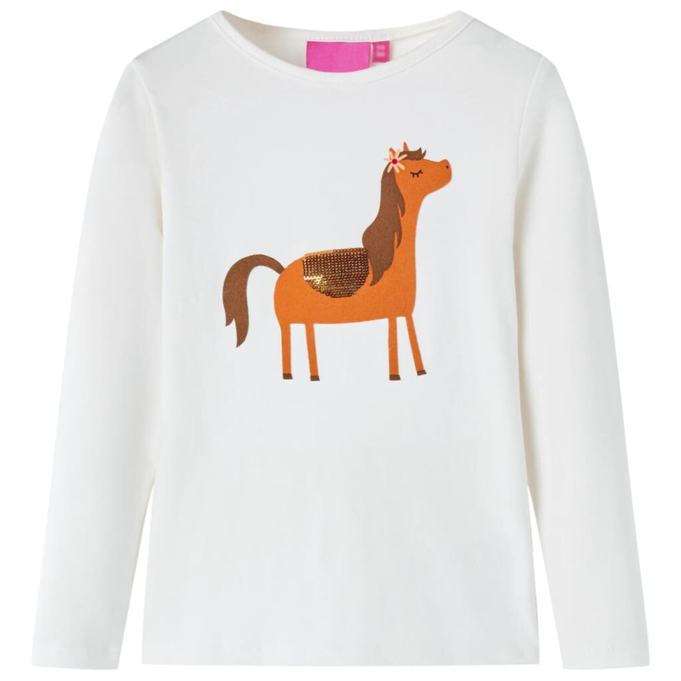 (ecru, 116) Kids' T-shirt with Long Sleeves Children's T Shirt Kids' Tops Tee Pony Print