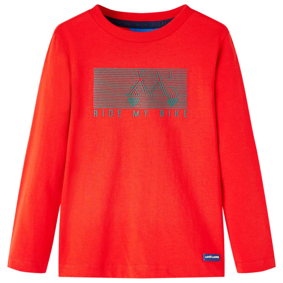 (92) Kids' T-shirt with Long Sleeves Children's T Shirt Tops Tee Bike Print Red