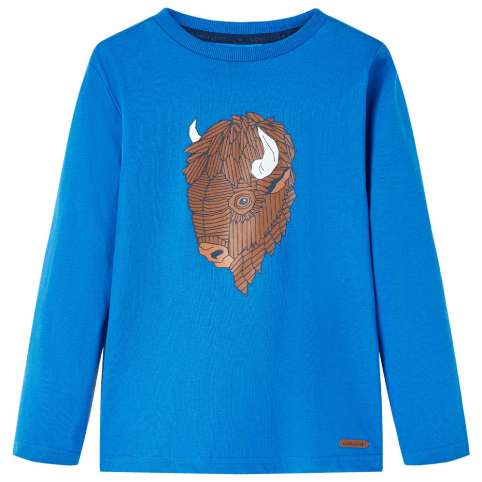 (blue, 92) Kids' T-shirt with Long Sleeves Children's T Shirt Tee Cattle Print Cobalt