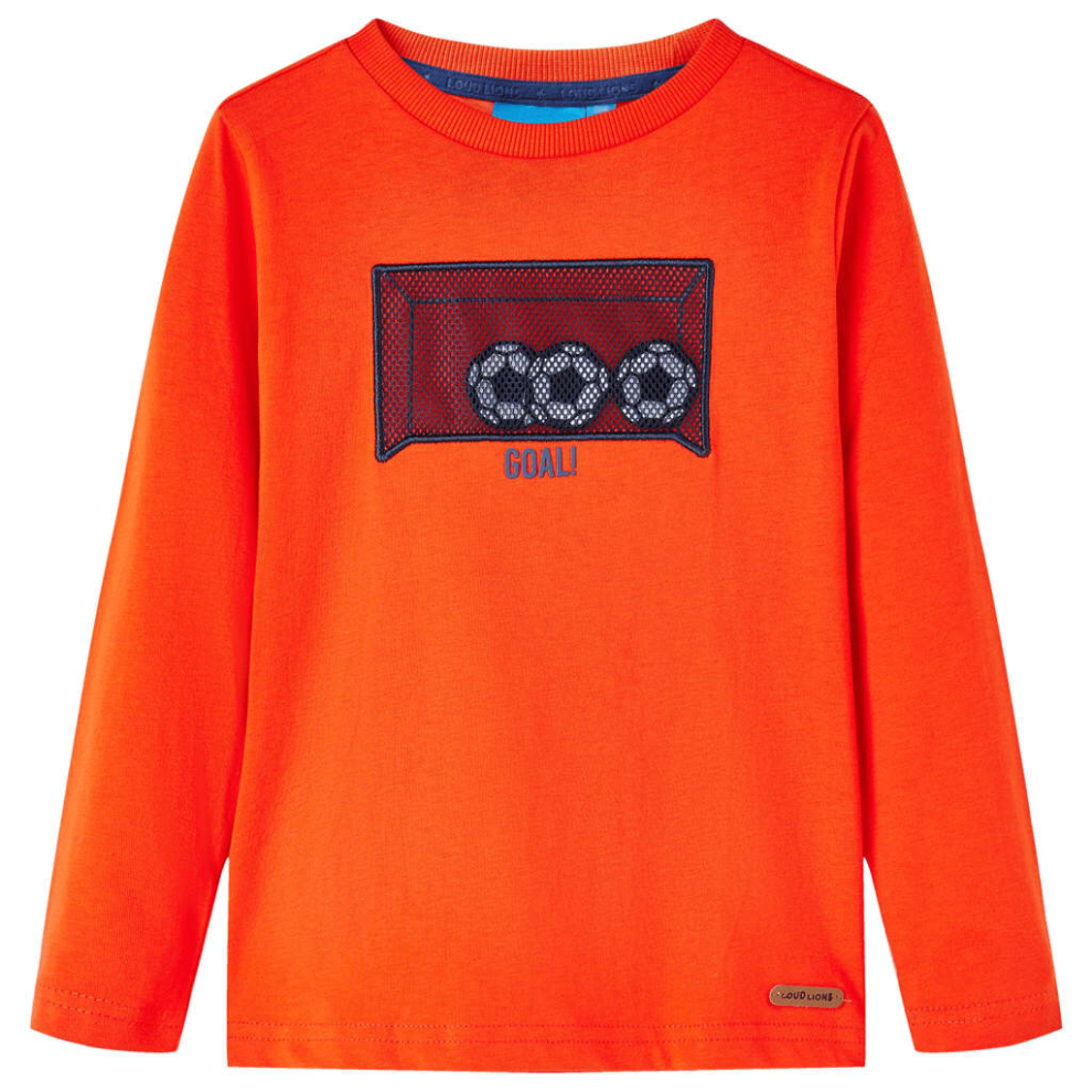 (128) Kids' T-shirt with Long Sleeves T Shirt Tee Football Goal Design Bright Orange