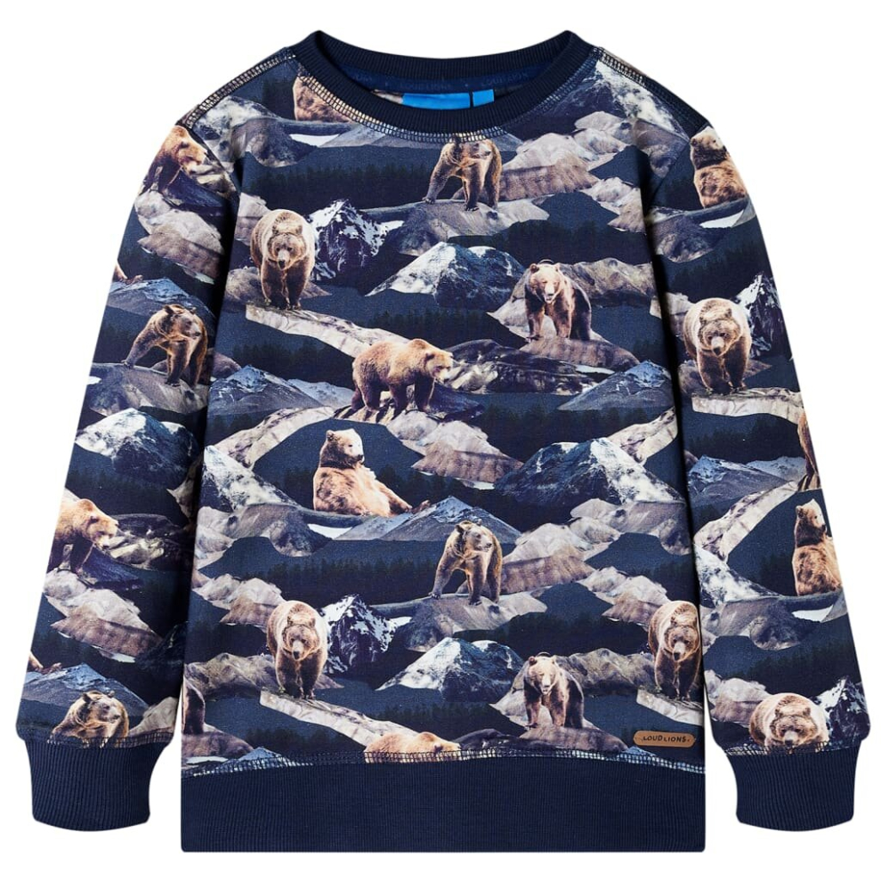 (116) Kids' Sweatshirt Long Sleeves Toddler Tops Pullover Kids' Top Bear Print Navy