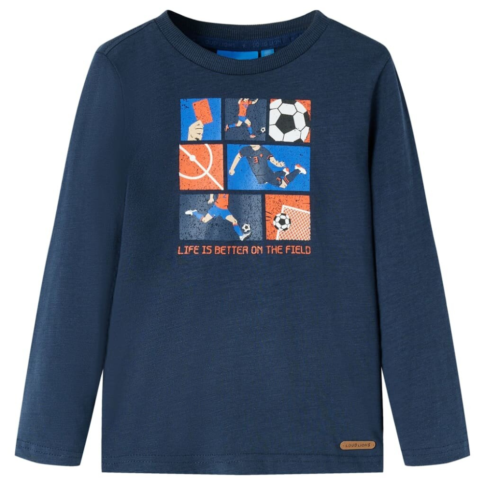 (104) Kids' T-shirt with Long Sleeves T Shirt Tee Football Game Print Navy Melange