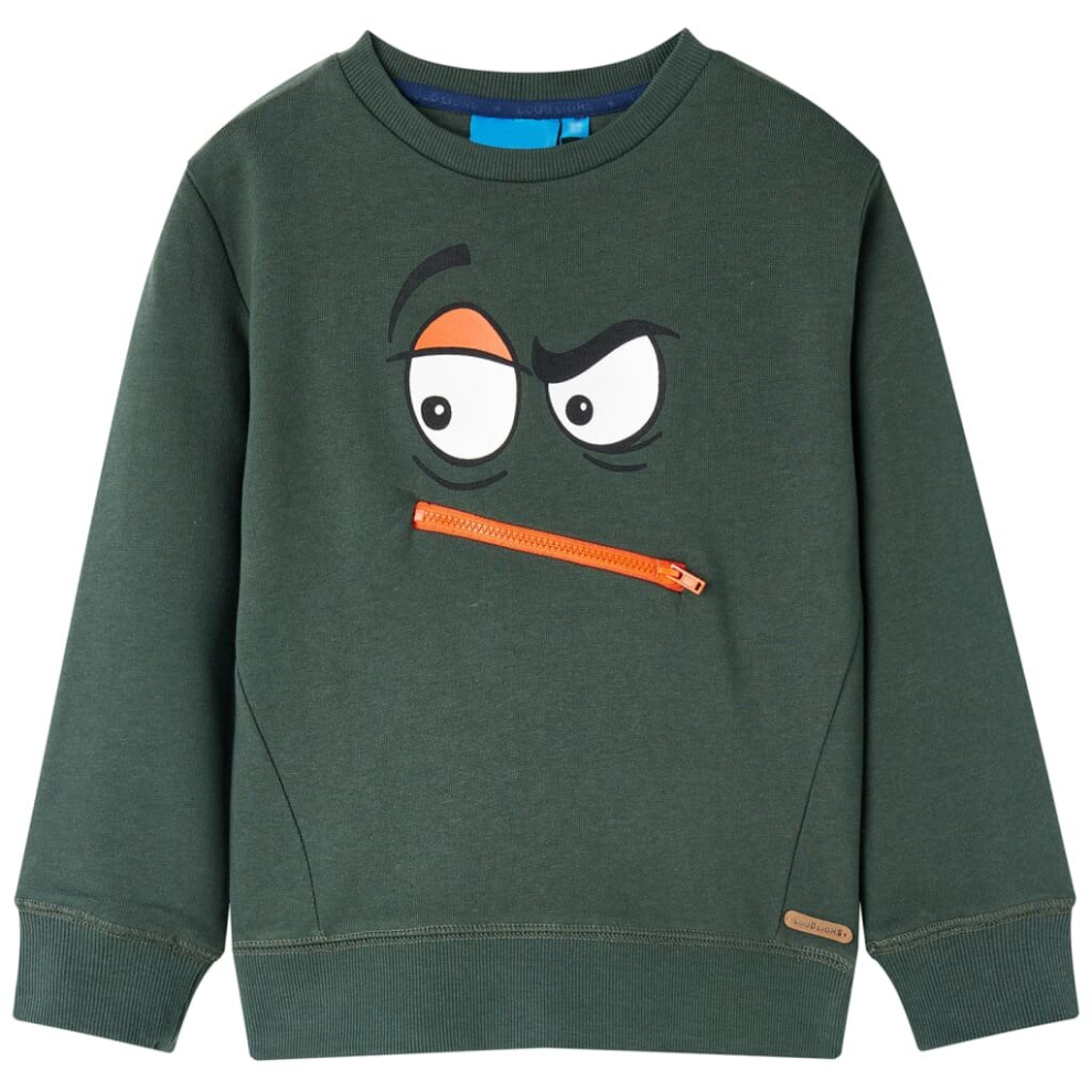 (128) Kids' Sweatshirt Long Sleeves Toddler Tops Pullover Top Face Print Dark Green