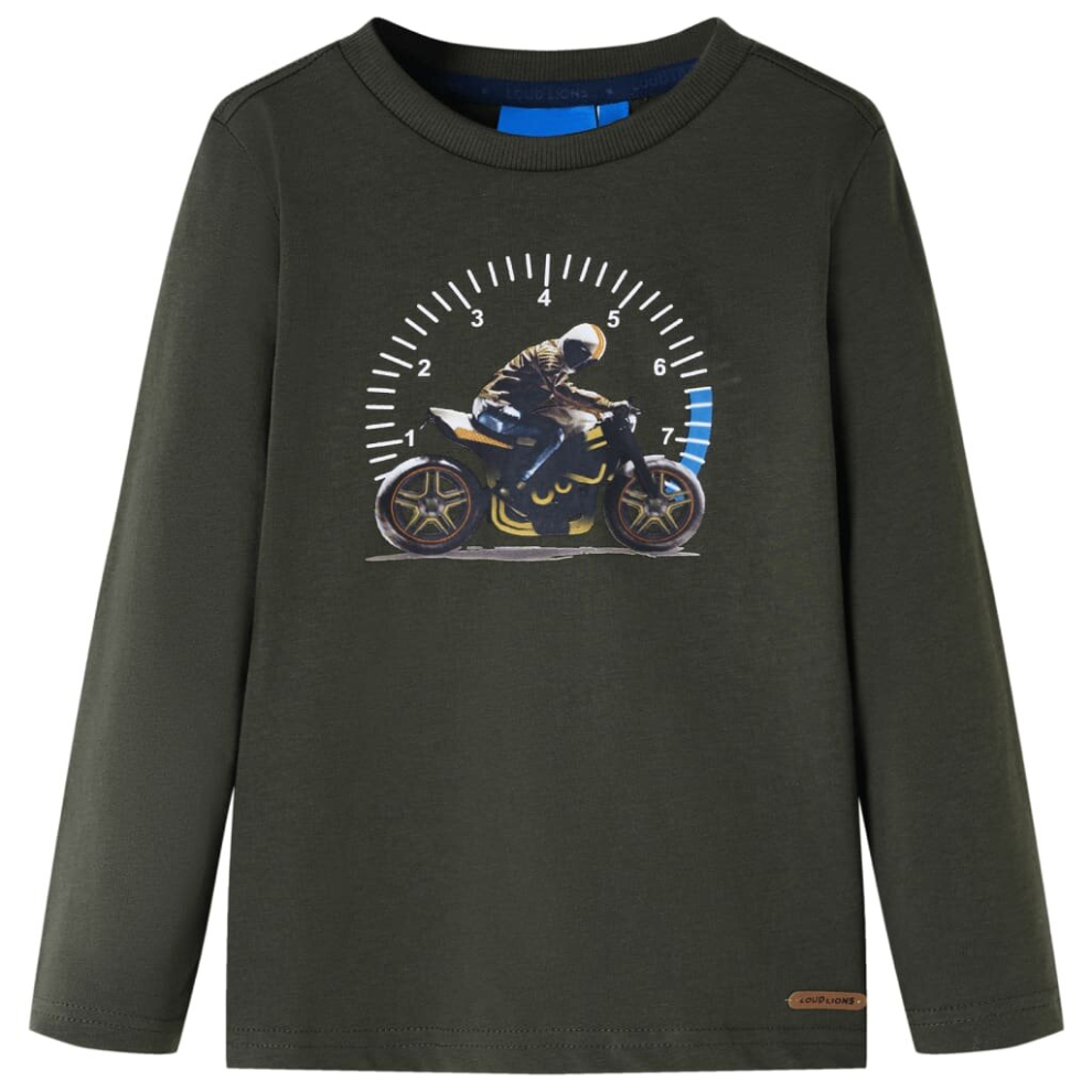 (khaki, 140) Kids' T-shirt with Long Sleeves Children T Shirt Motorbike Print Khaki 116