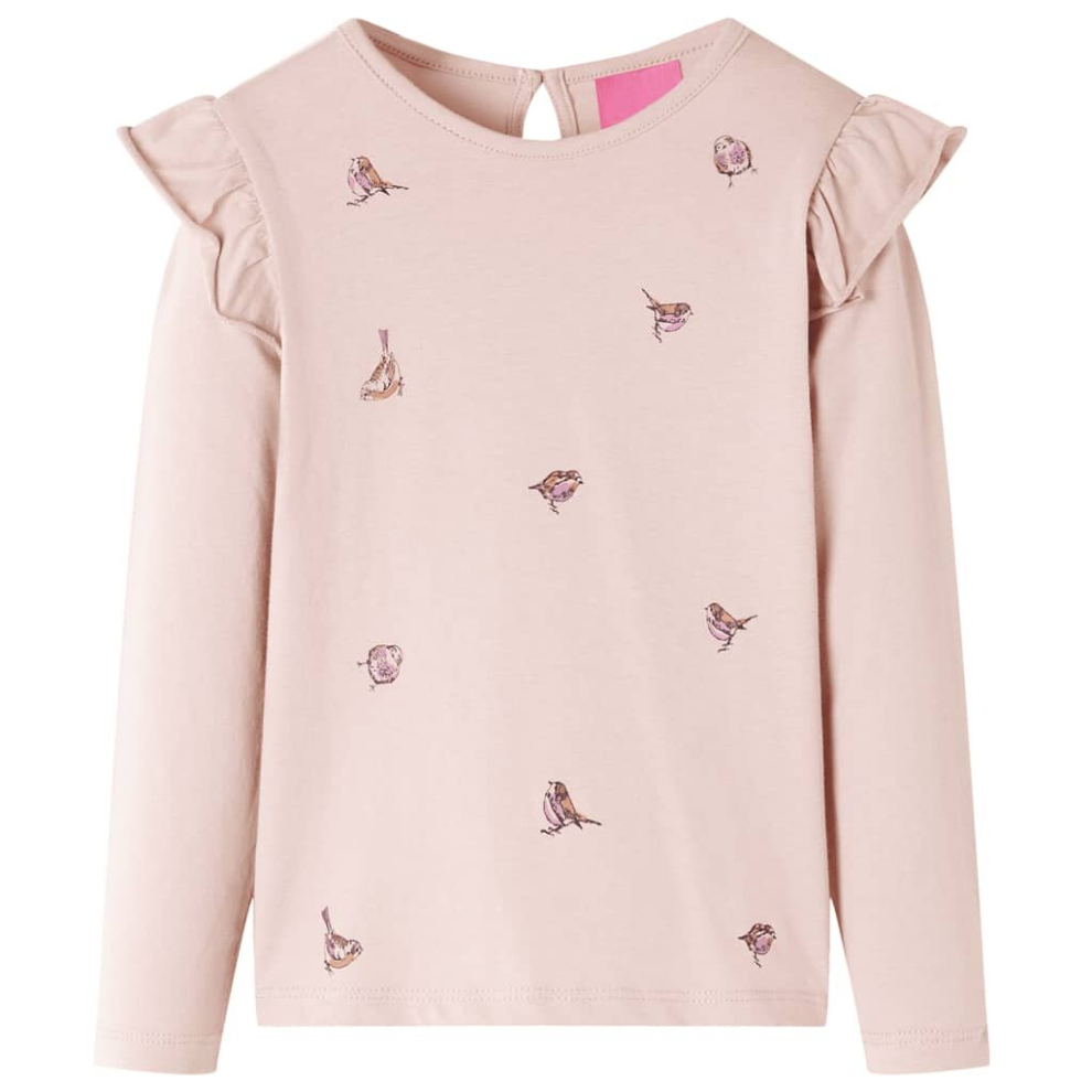 (116) Kids' T-shirt with Long Sleeves Children's T Shirt Tops Tee Sparrow Print Pink