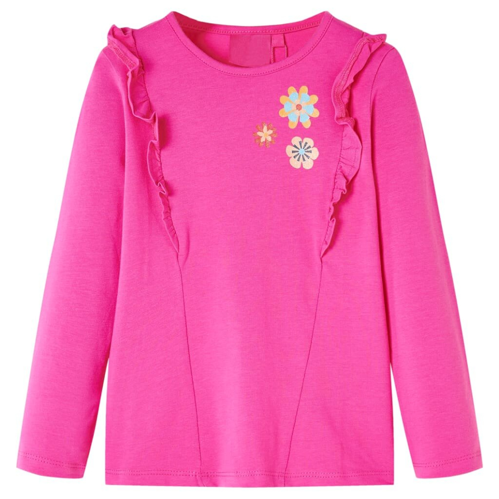 Vidaxl (, 104) Kids' T-Shirt With Long Sleeves Children T Shirt Flowers Print Dark Ochre 128 Pink