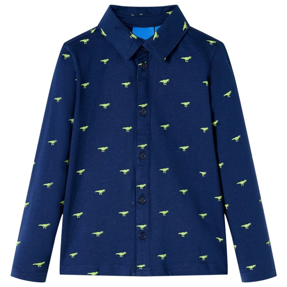 (104) Kids' Shirt Long Sleeves Toddler Children Shirt Kids' Top Dinosaur Print Navy