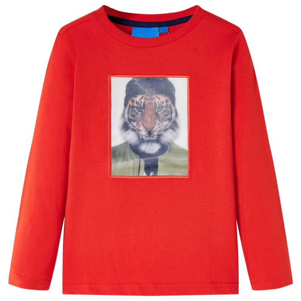Vidaxl (Red, 128) Kids' T-Shirt With Long Sleeves Children's T Shirt Kids' Tops Tee Tiger Print