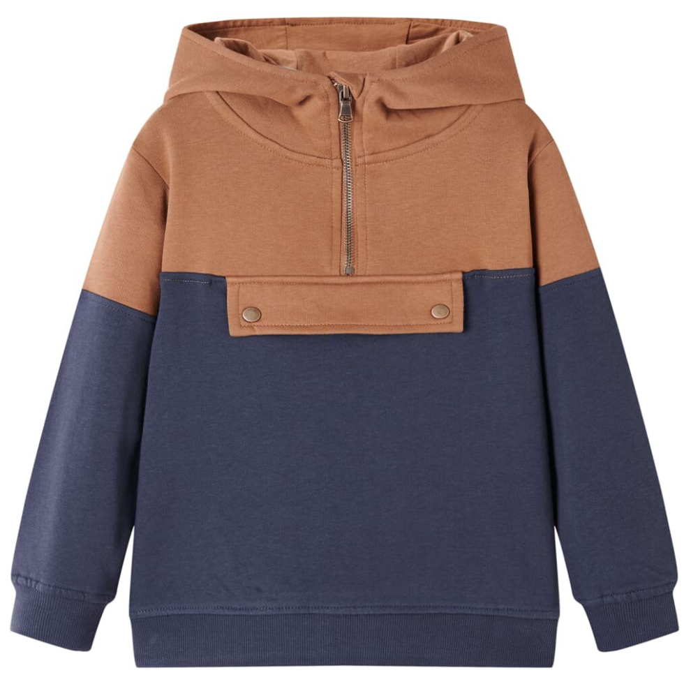 (140) Kids' Hooded Sweatshirt Children with Half Zip Hoodie Anthracite and Cognac