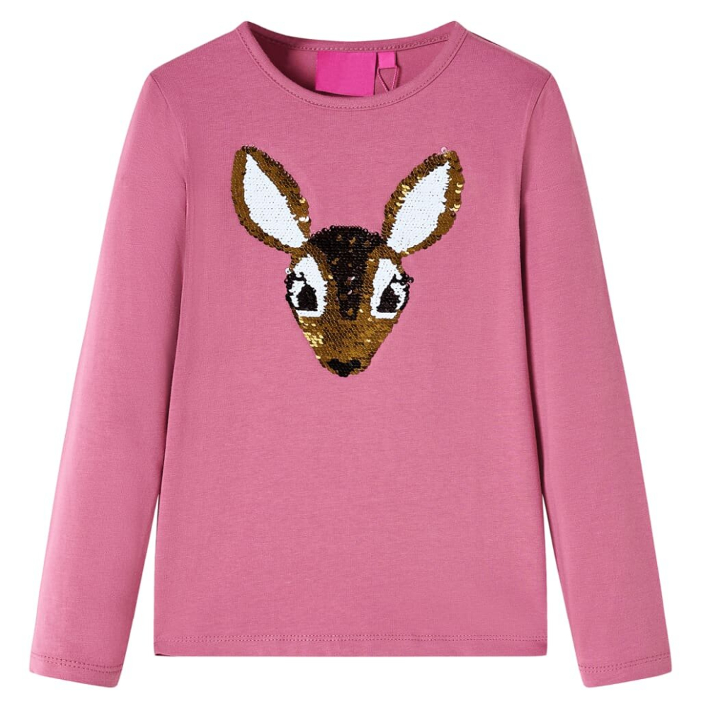 (raspberry, 116) Kids' T-shirt with Long Sleeves Children's T Shirt Tops Tee Sequined Deer