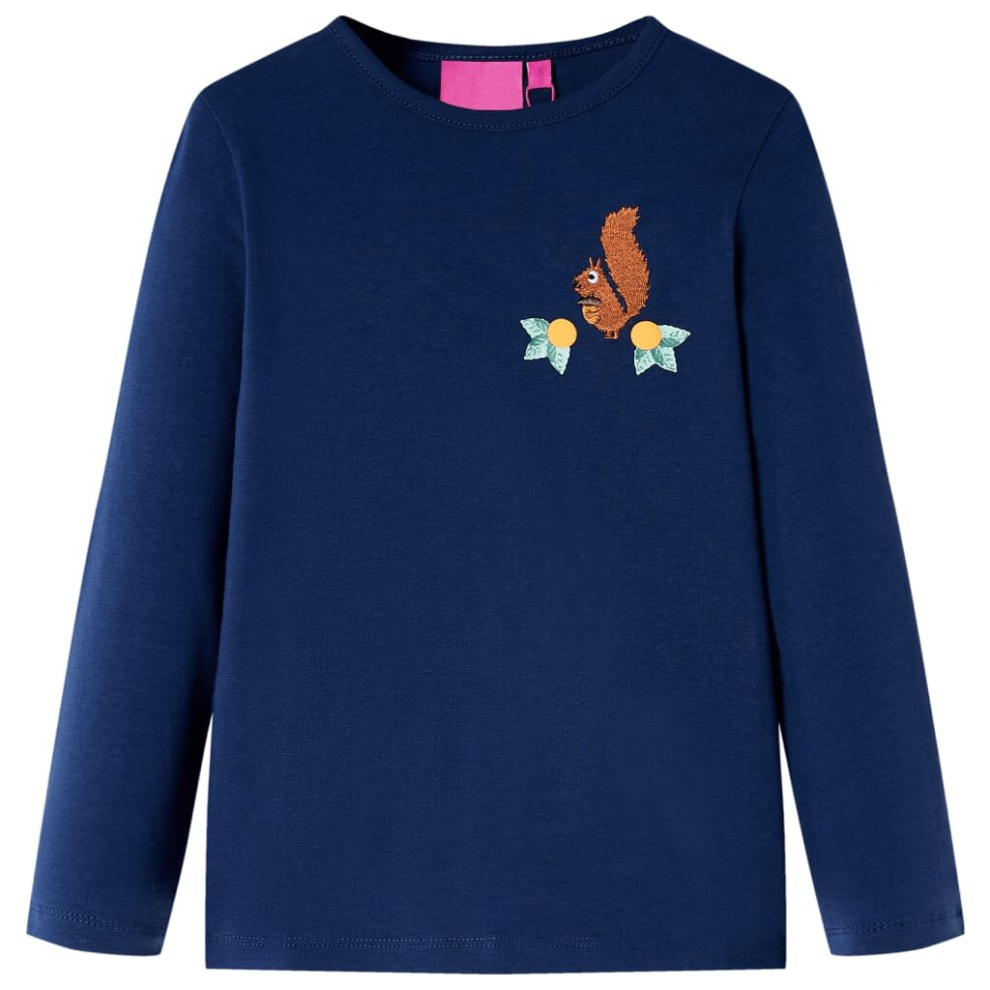 (navy blue, 128) Kids' T-shirt with Long Sleeves Children's T Shirt Tops Tee Squirrel Design