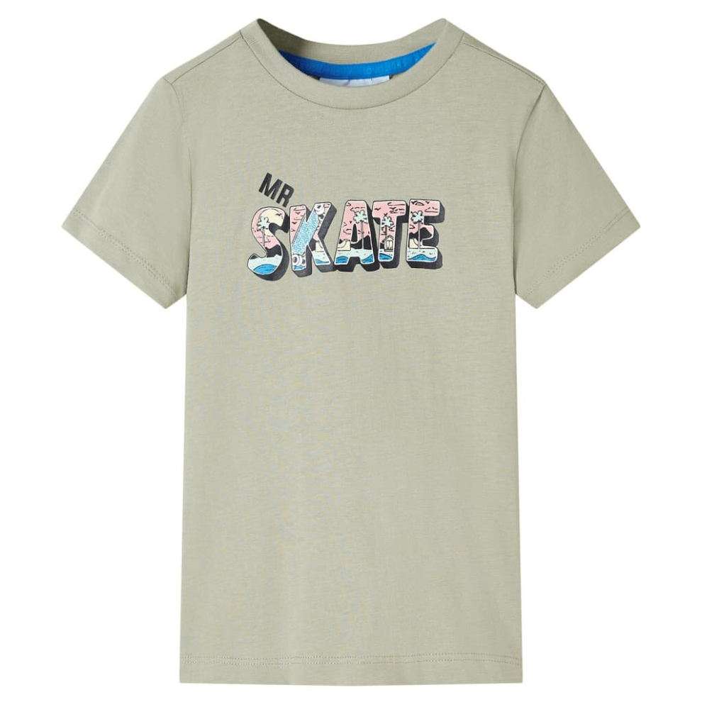 (116) Kids' T-shirt Short Sleeves Children's T Shirt Tee Top Skate Print Light Khaki