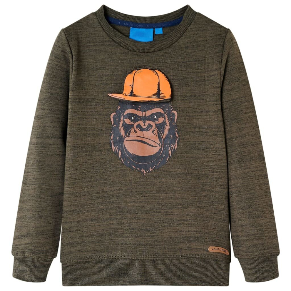 (khaki, 128) Kids' Sweatshirt Children's Long Sleeves Pullover Top Gorilla Print Medium