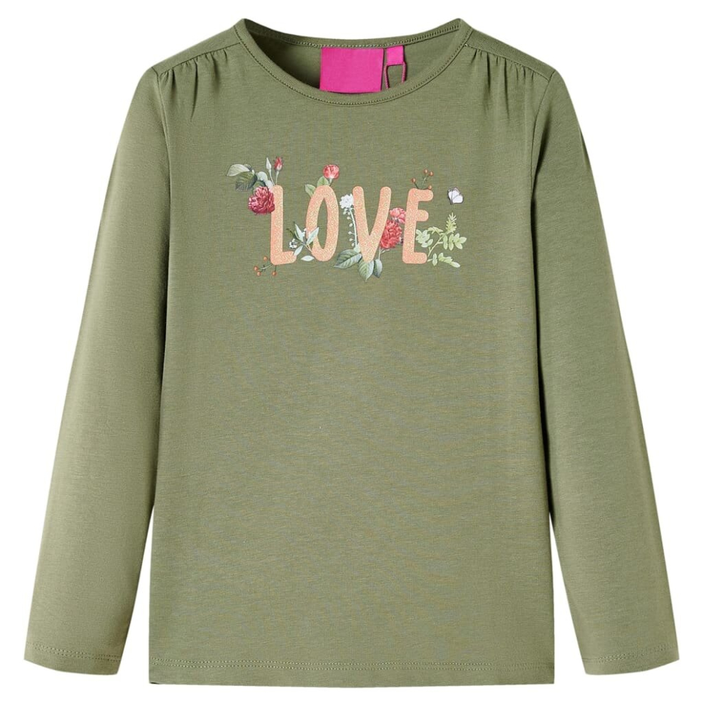 Vidaxl (Khaki, 104) Kids' T-Shirt With Long Sleeves Children's T Shirt Kids' Tops Tee Love Print
