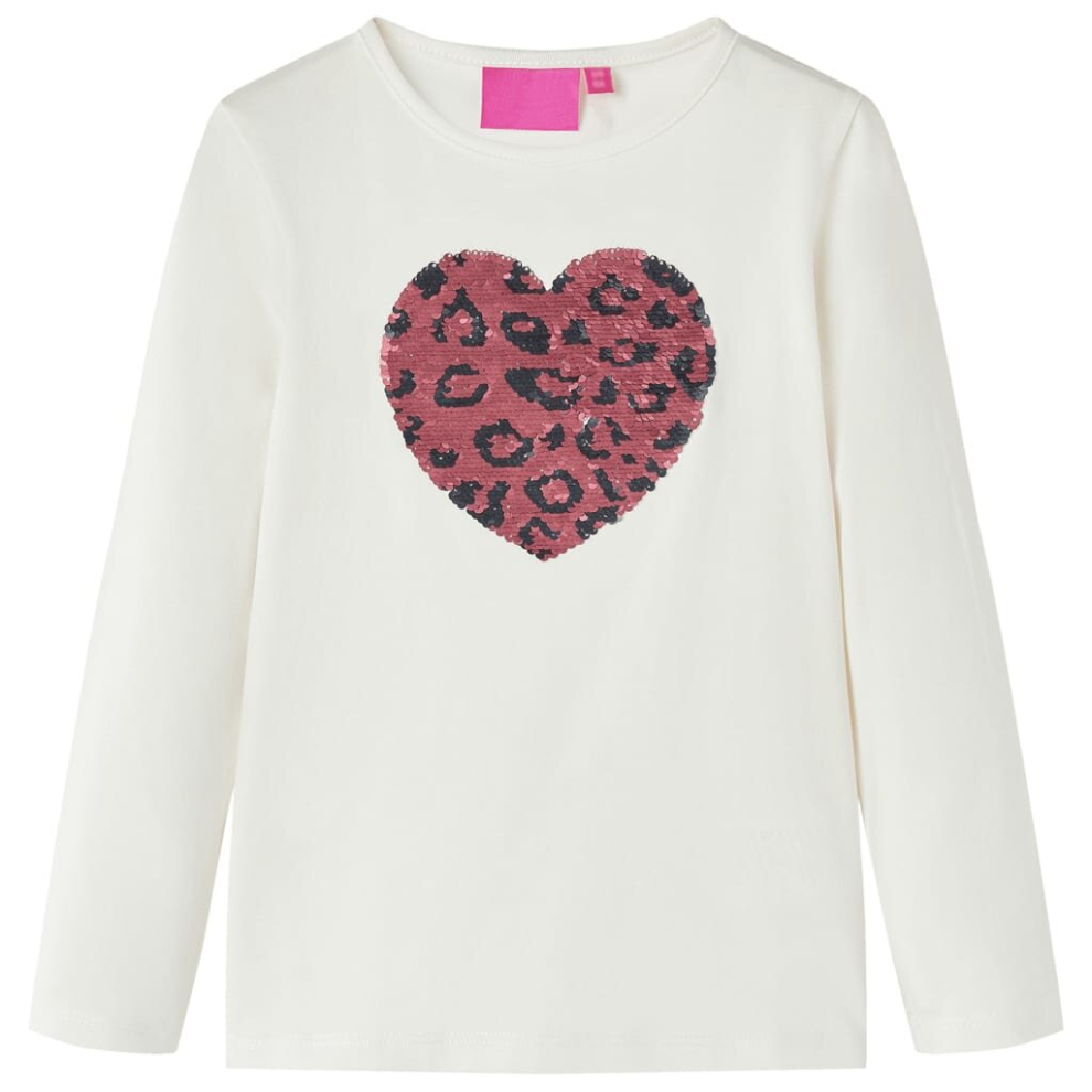 Vidaxl (Ecru, 104) Kids' T-Shirt With Long Sleeves Children's T Shirt Tee Sequin Heart Design Not,Specified