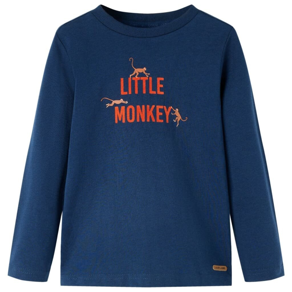 (navy blue, 104) Kids' T-shirt with Long Sleeves Children's T Shirt Tee Little Monkey Print