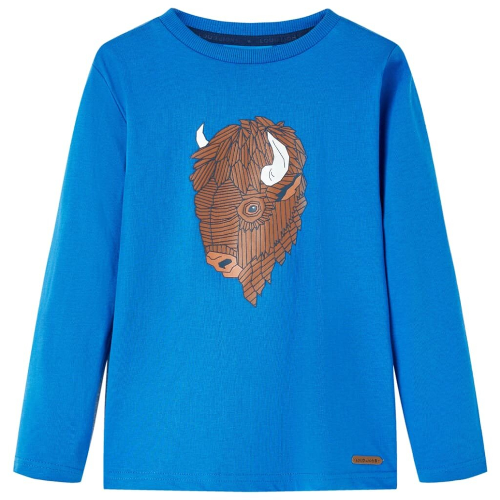 (blue, 116) Kids' T-shirt with Long Sleeves Children's T Shirt Tee Cattle Print Cobalt